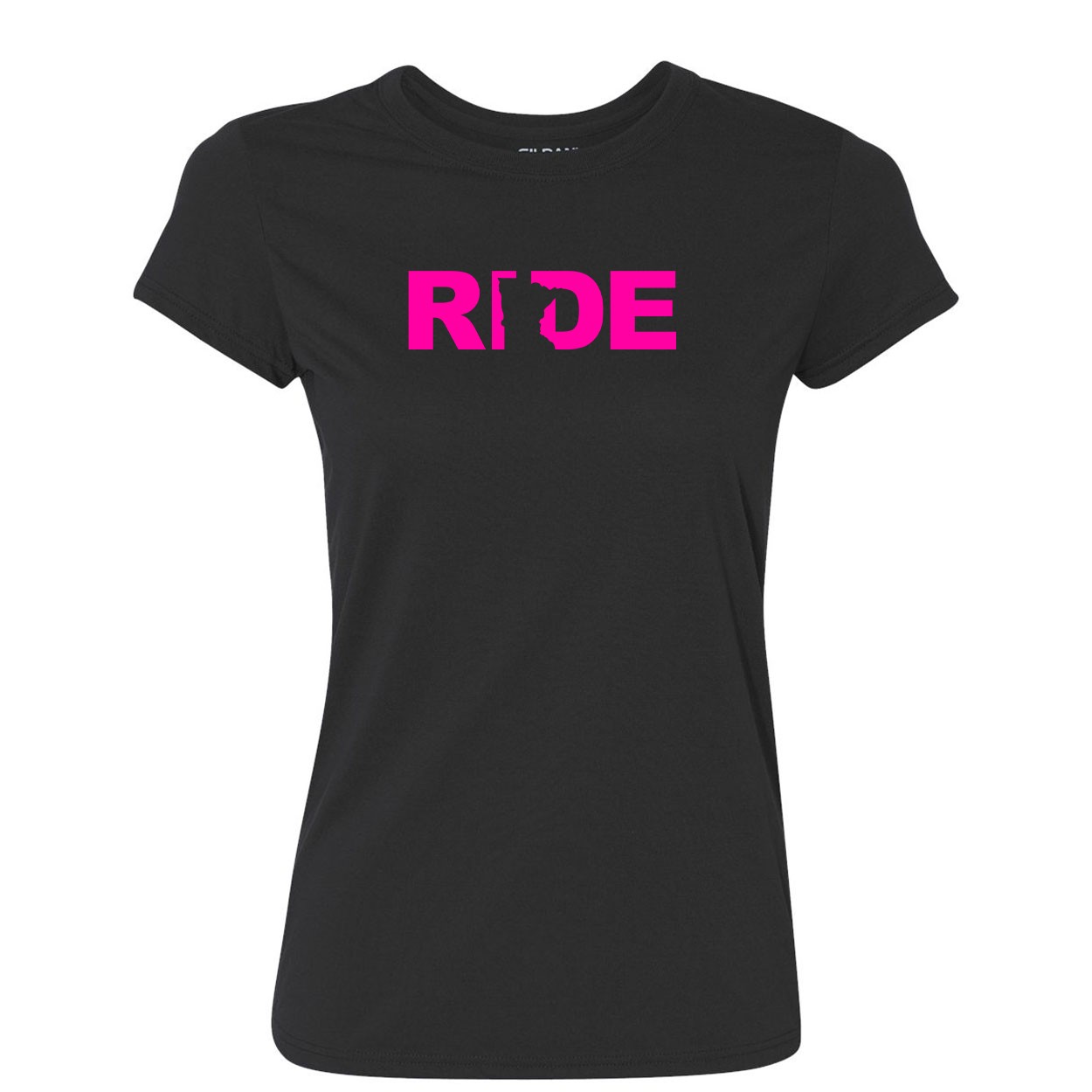 Ride Minnesota Classic Womens Performance T-Shirt Black (Pink Logo)