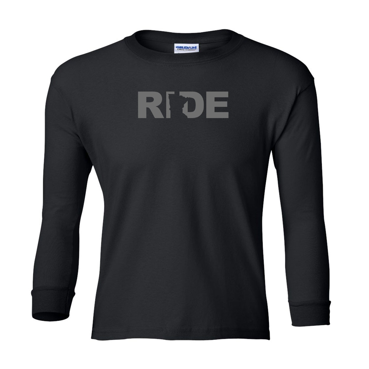 Ride Minnesota Classic Youth Unisex Long Sleeve T-Shirt Black (Gray Logo)