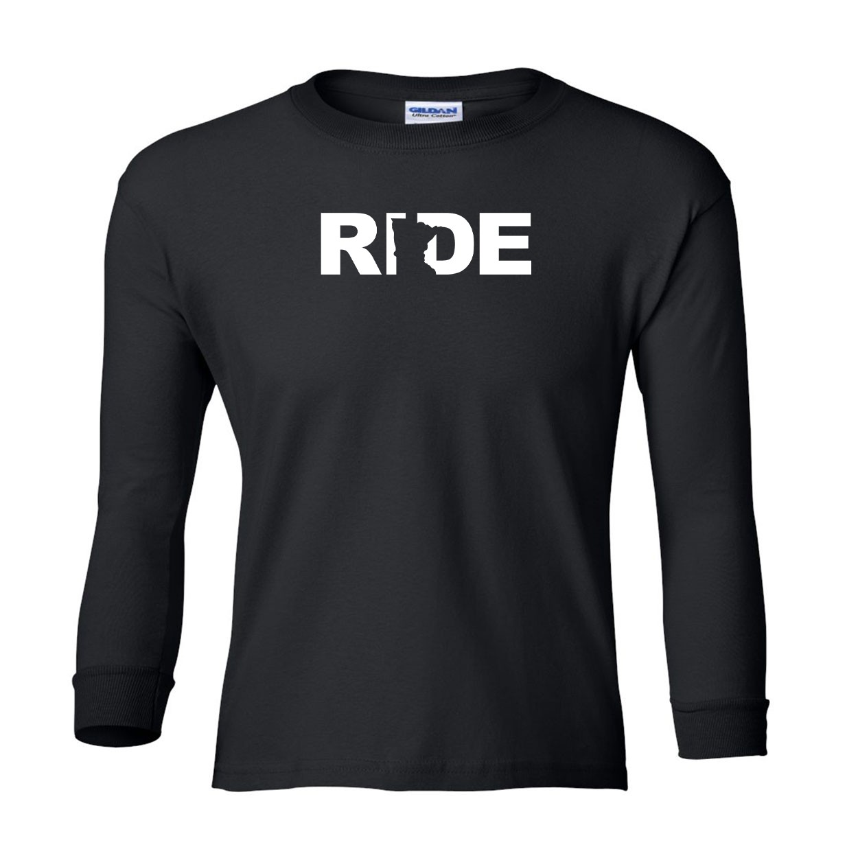 Ride Minnesota Classic Youth Unisex Long Sleeve T-Shirt Black (White Logo)