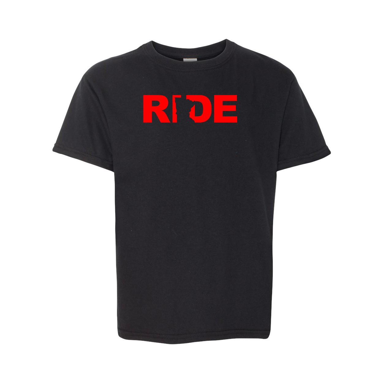 Ride Minnesota Classic Youth Unisex T-Shirt Black (Red Logo)