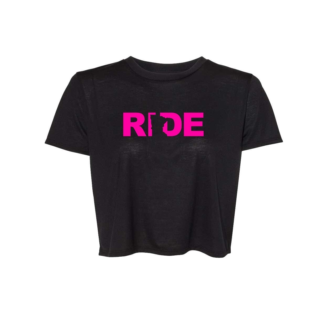 Ride Minnesota Womens Classic Flowy Cropped T-Shirt Black (Pink Logo)