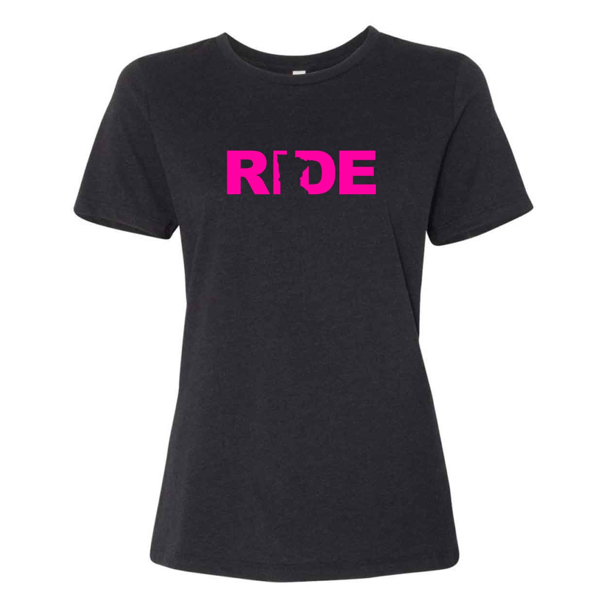 Ride Minnesota Women's Classic Relaxed Jersey T-Shirt Black Heather (Pink Logo)
