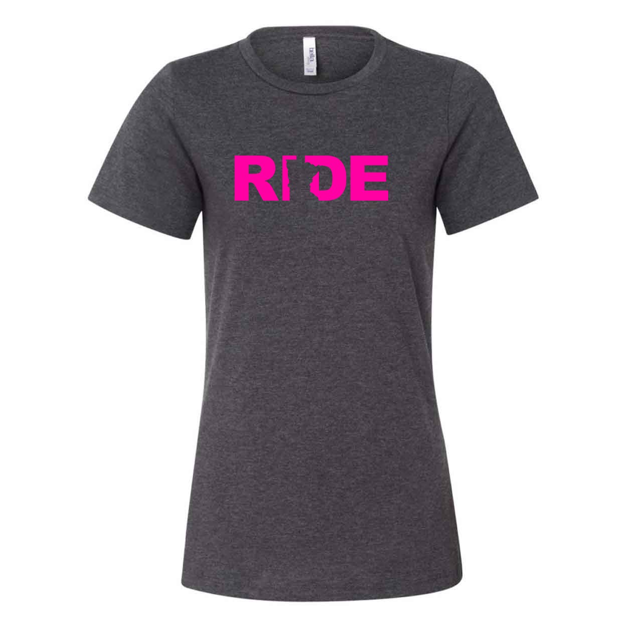 Ride Minnesota Women's Classic Relaxed Jersey T-Shirt Dark Gray Heather (Pink Logo)
