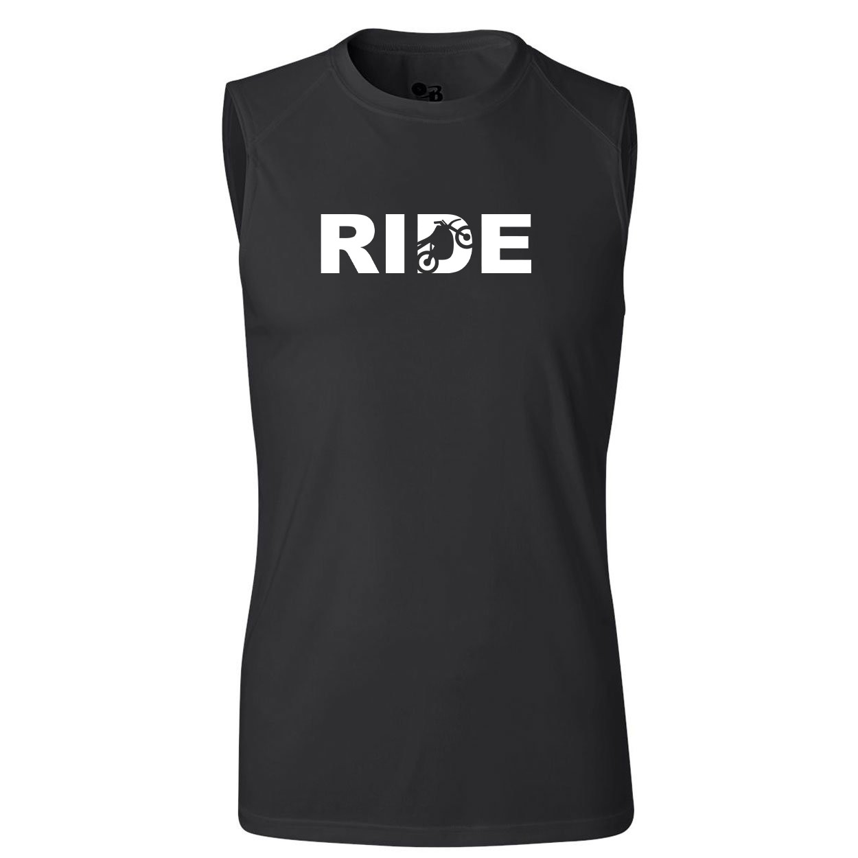 Ride Moto Logo Classic Unisex Performance Sleeveless T-Shirt Black (White Logo)