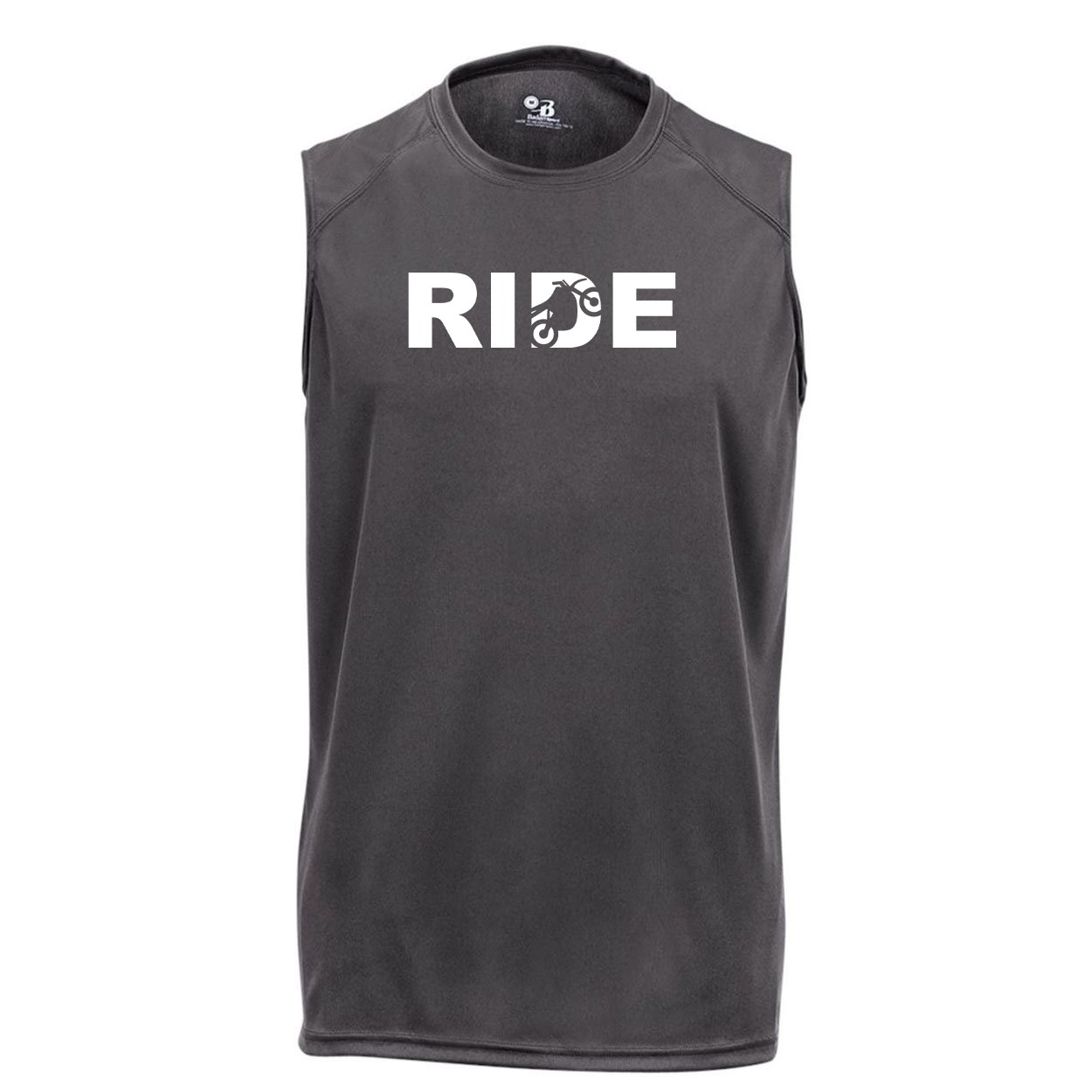 Ride Moto Logo Classic Unisex Performance Sleeveless T-Shirt Graphite Gray (White Logo)