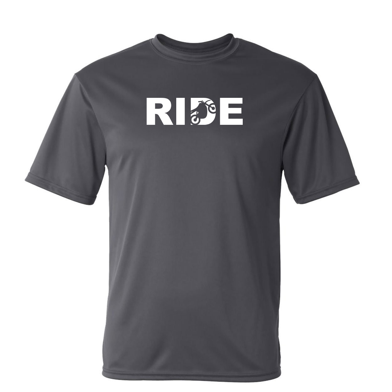 Ride Moto Logo Classic Unisex Performance T-Shirt Graphite Gray (White Logo)
