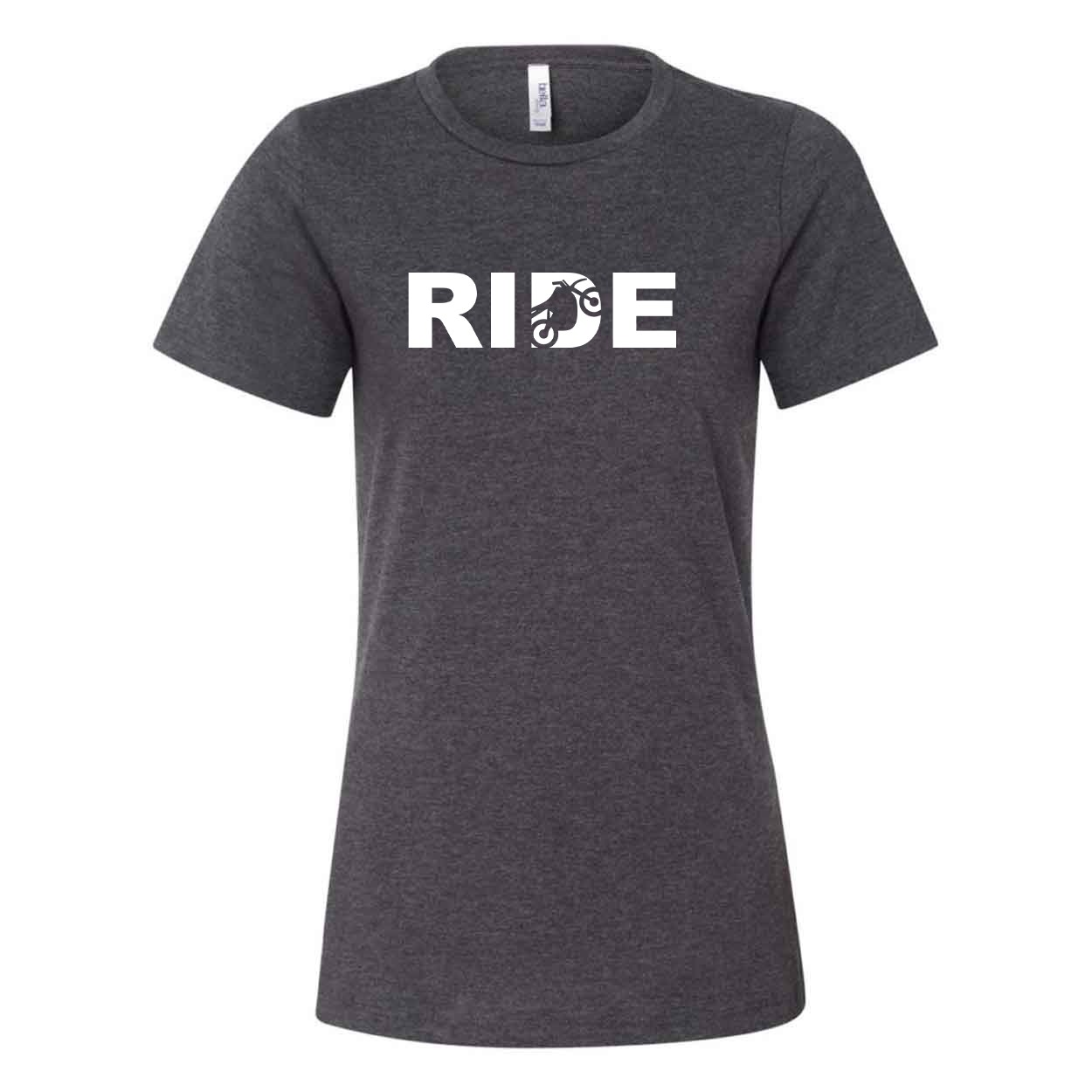 Ride Moto Logo Classic Women's Relaxed Jersey T-Shirt Dark Gray Heather (White Logo)