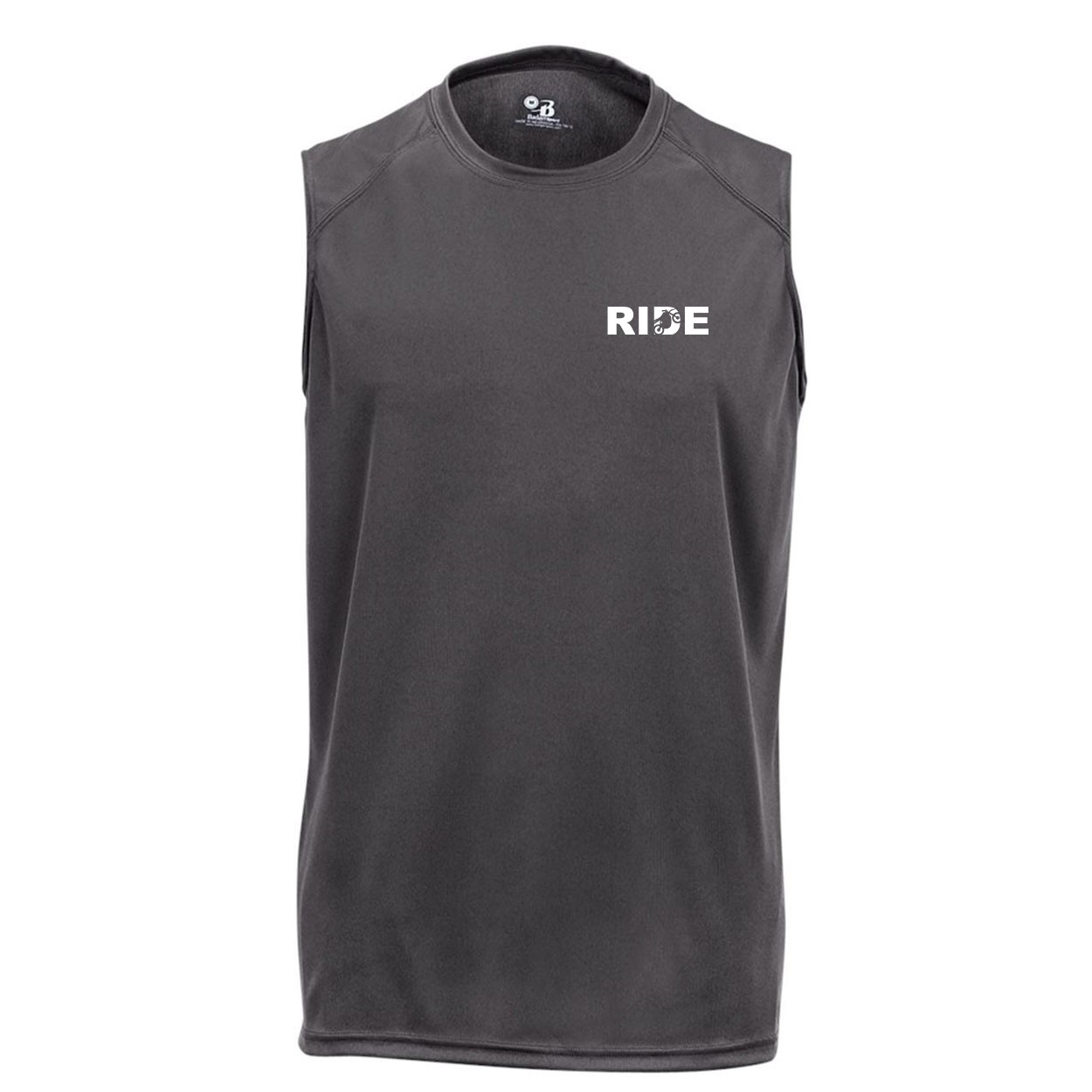 Ride Moto Logo Night Out Unisex Performance Sleeveless T-Shirt Graphite Gray (White Logo)