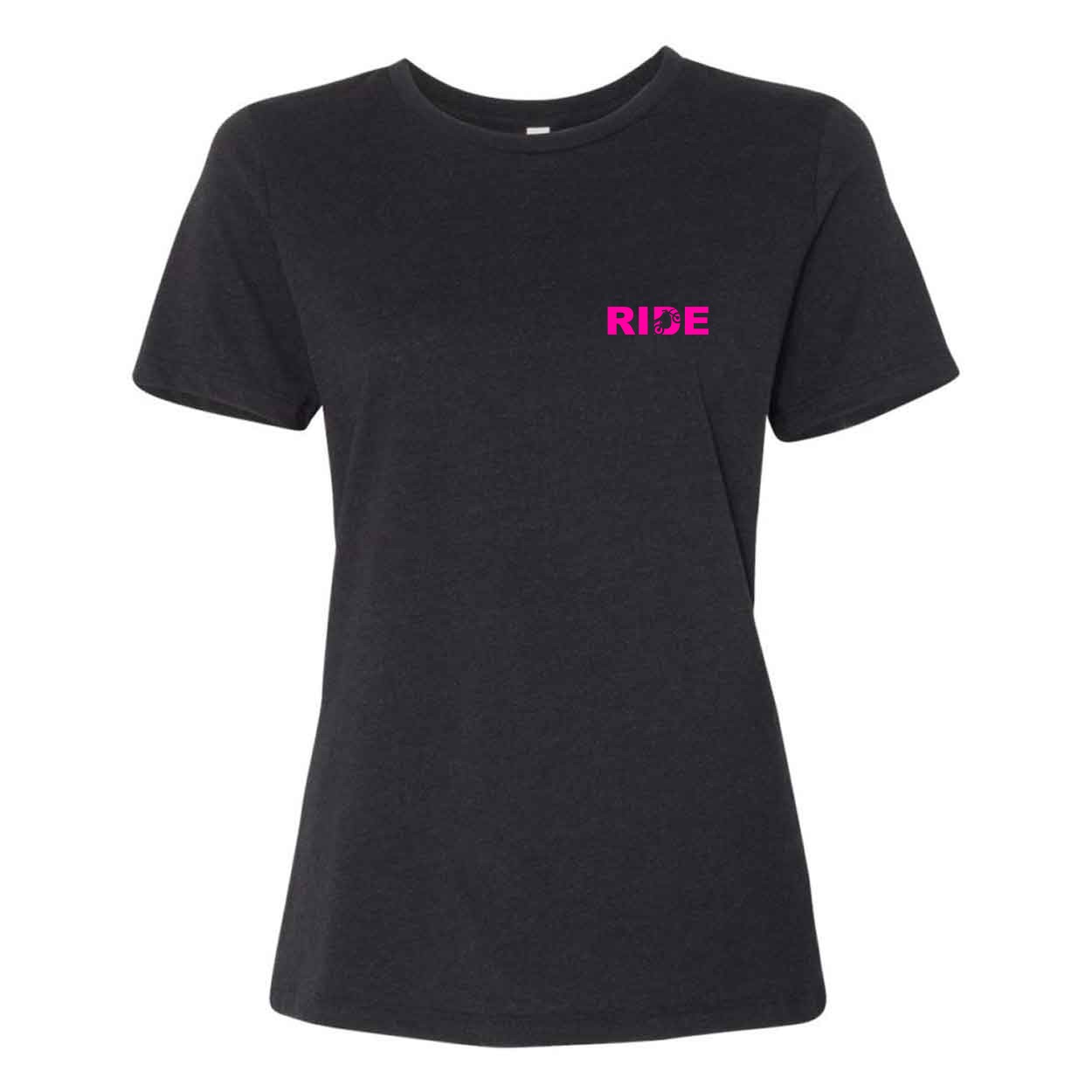 Ride Moto Logo Women's Night Out Relaxed Jersey T-Shirt Black Heather (Pink Logo)