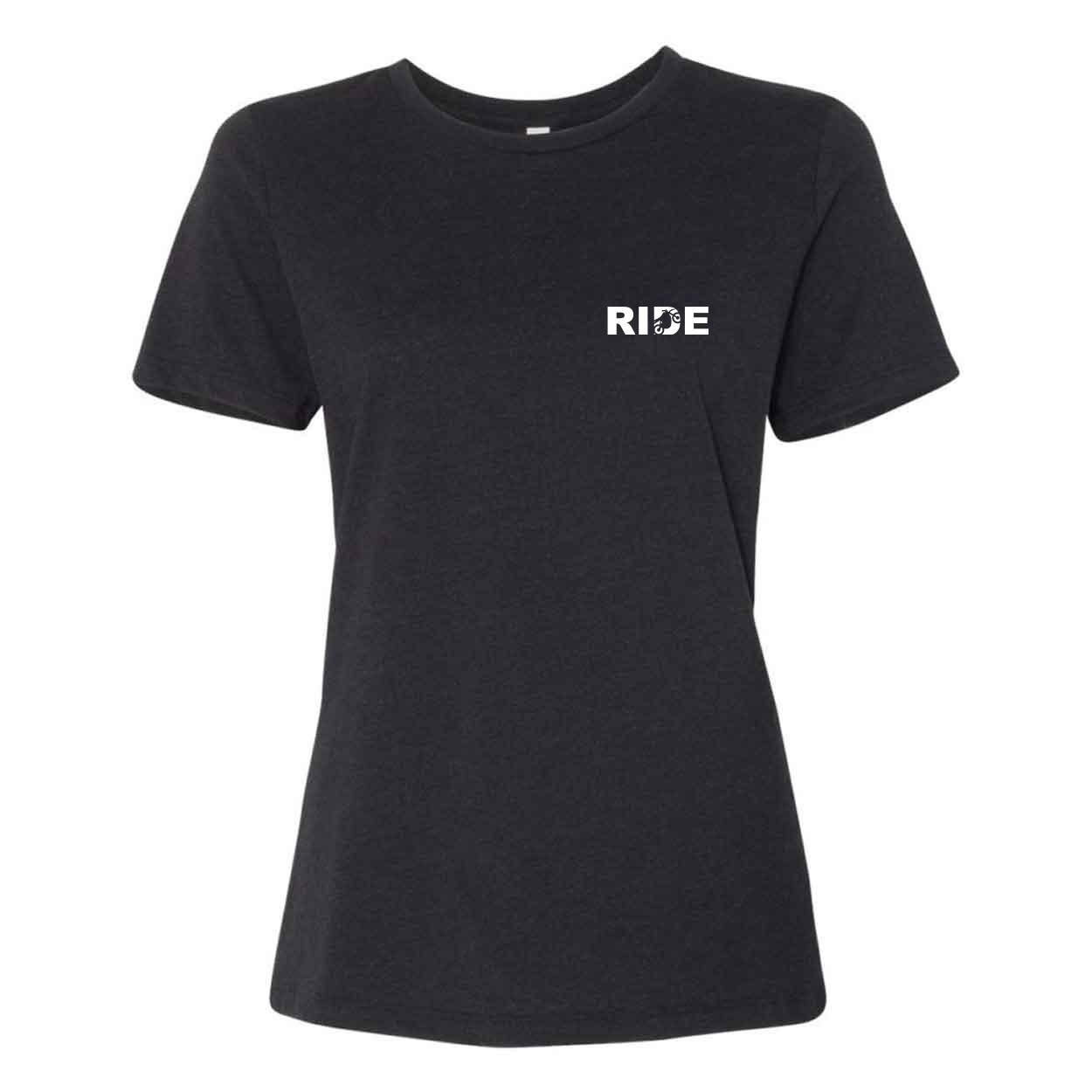 Ride Moto Logo Women's Night Out Relaxed Jersey T-Shirt Black Heather (White Logo)