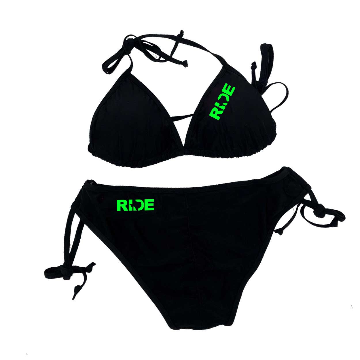 Ride Texas Classic Womens Padded Halter Two-Piece Swimsuit Bikini Black (Green Logo)