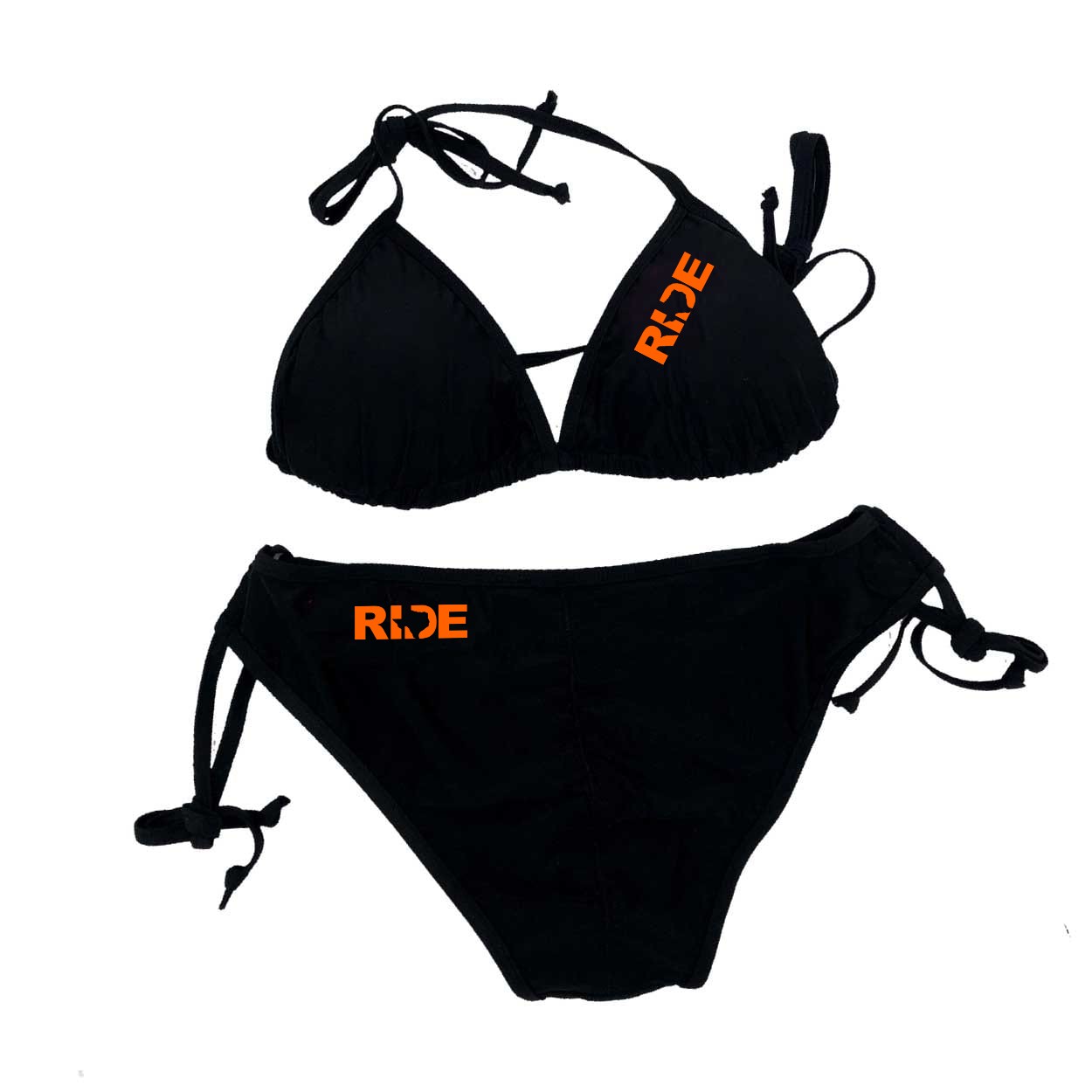Ride Texas Classic Womens Padded Halter Two-Piece Swimsuit Bikini Black (Orange Logo)