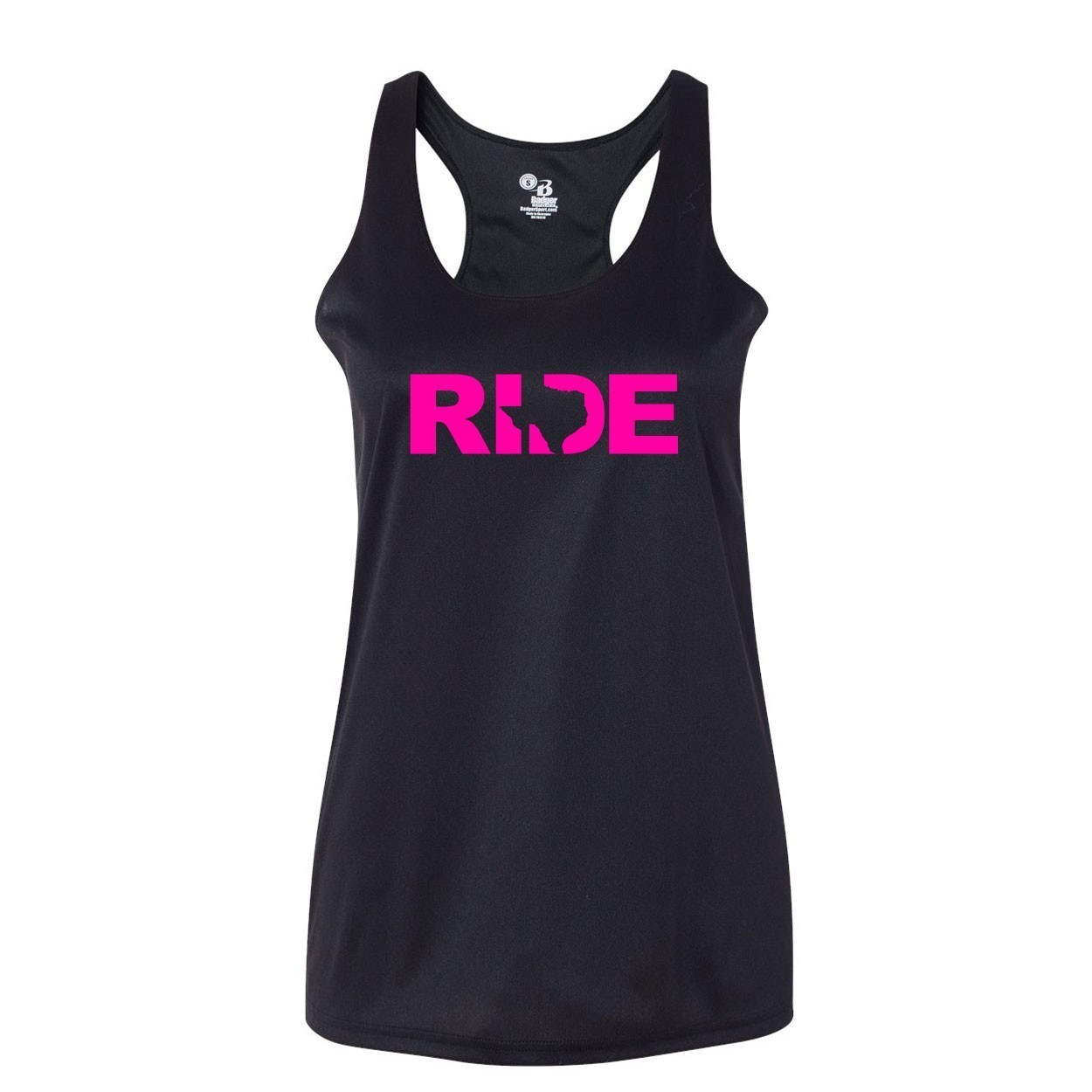 Ride Texas Classic Womens Performance Racerback Tank Top Black (Pink Logo)