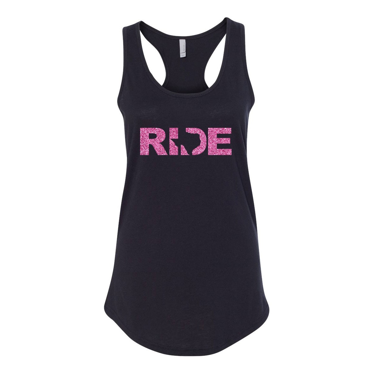 Ride Texas Classic Women's Racerback Tank Top Black (Glitter Pink Logo)