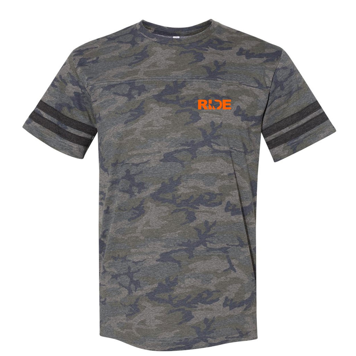 Ride Texas Night Out Unisex Premium LAT Jersey T-Shirt Vintage Camo/Vintage Stripes (Orange Logo)