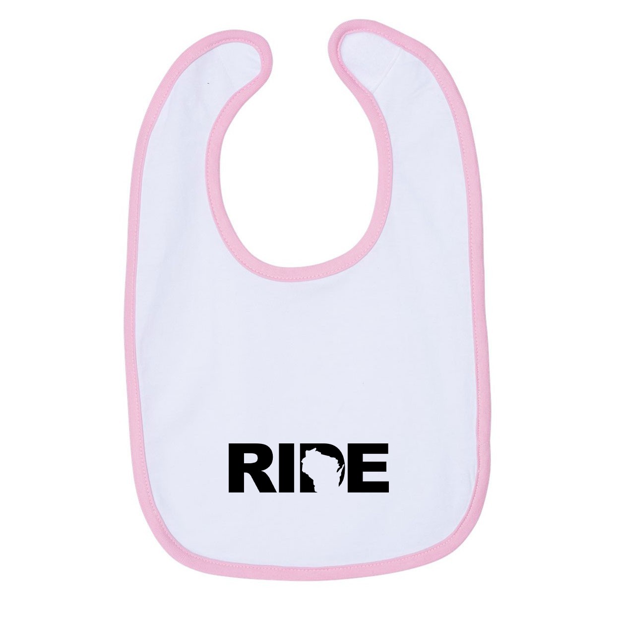 Ride Wisconsin Classic Infant Baby Bib White/Pink (Black Logo)
