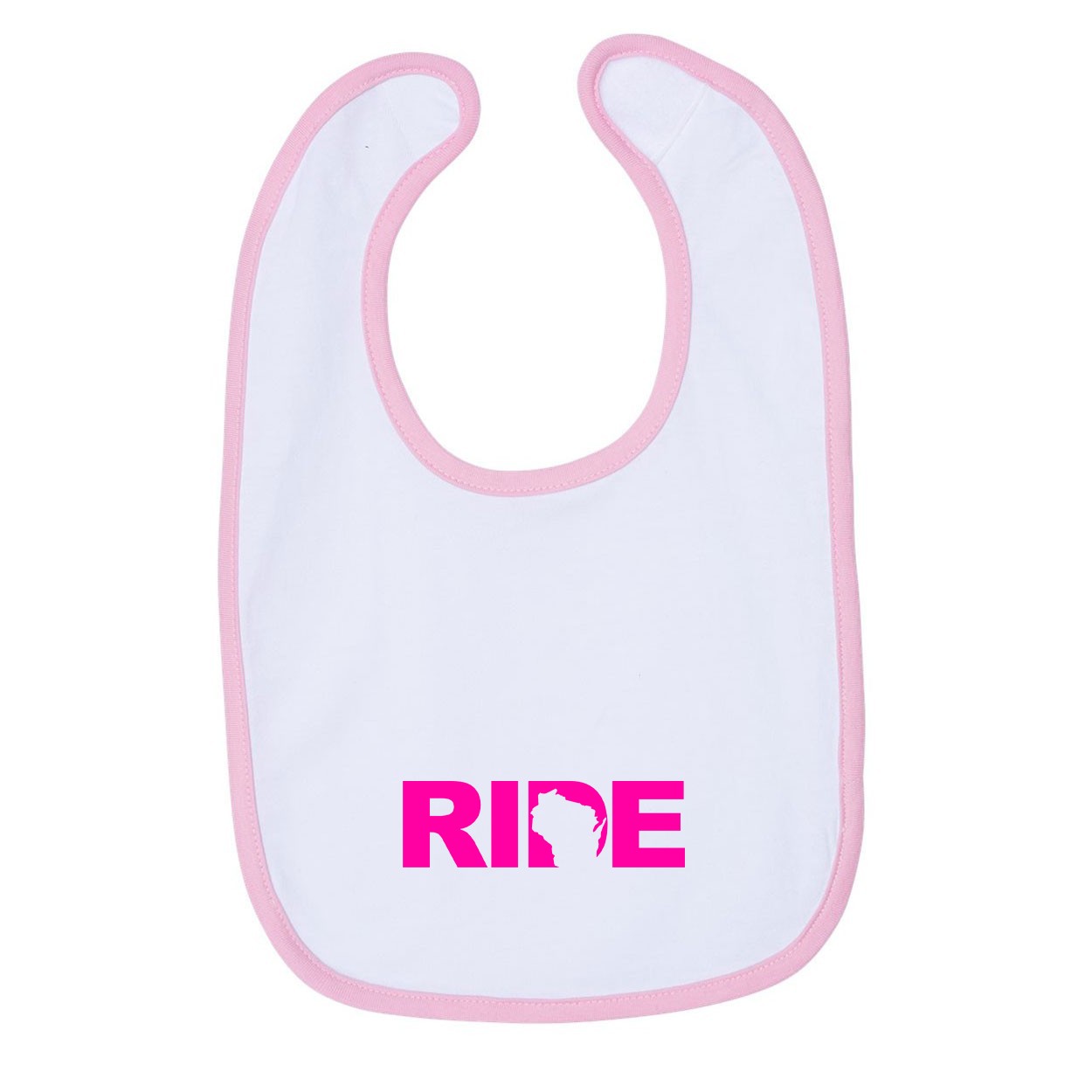 Ride Wisconsin Classic Infant Baby Bib White/Pink (Pink Logo)