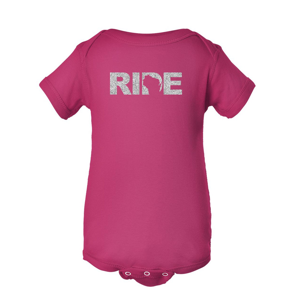 Ride Wisconsin Classic Infant Baby Onesie Hot Pink (Glitter Silver Logo)