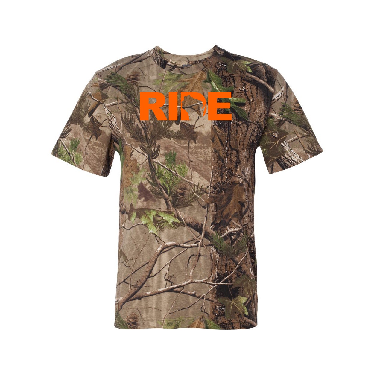 Ride Wisconsin Classic Premium T-Shirt RealTree Camo (Orange Logo)