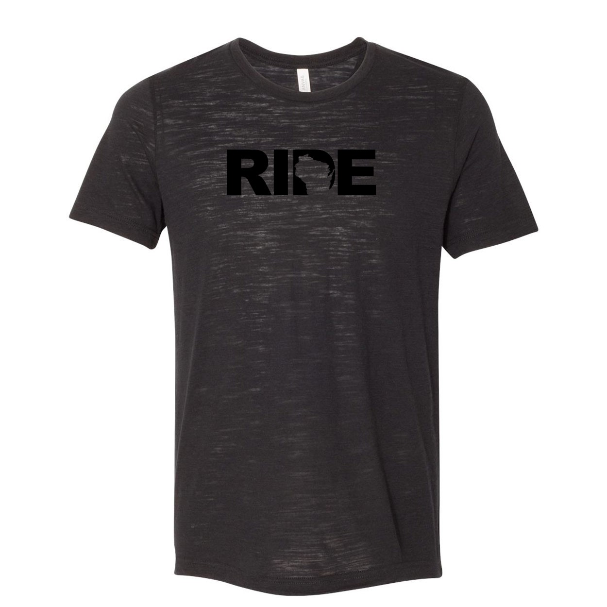 Ride Wisconsin Classic Unisex Premium Texture T-Shirt Solid Black Slub (Black Logo)