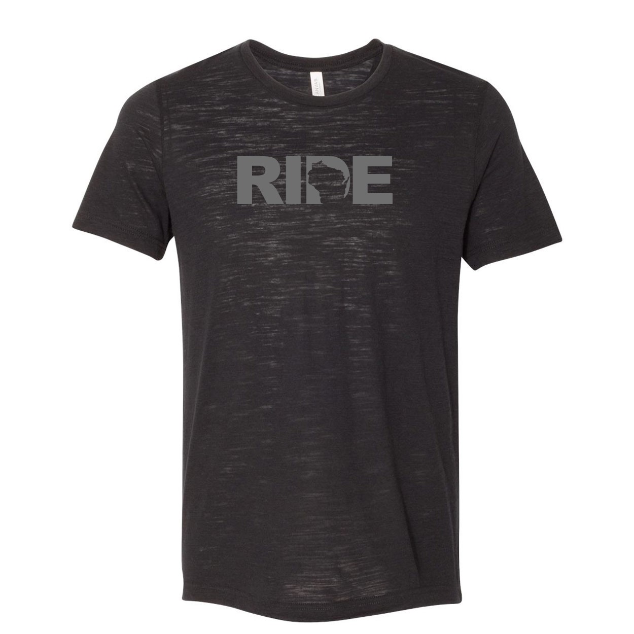 Ride Wisconsin Classic Unisex Premium Texture T-Shirt Solid Black Slub (Gray Logo)