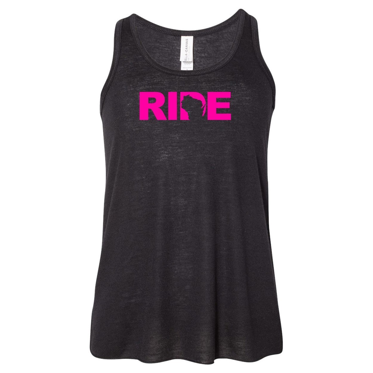 Ride Wisconsin Classic Youth Girls Flowy Racerback Tank Top Black (Pink Logo)