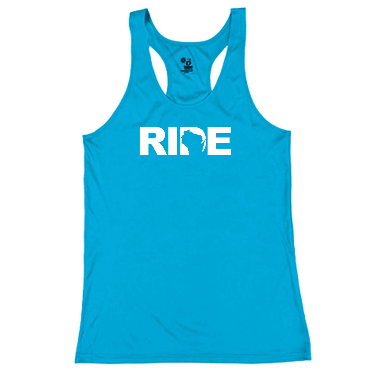 Ride Wisconsin Classic Youth Girls Performance Racerback Tank Top Electric Blue (White Logo)