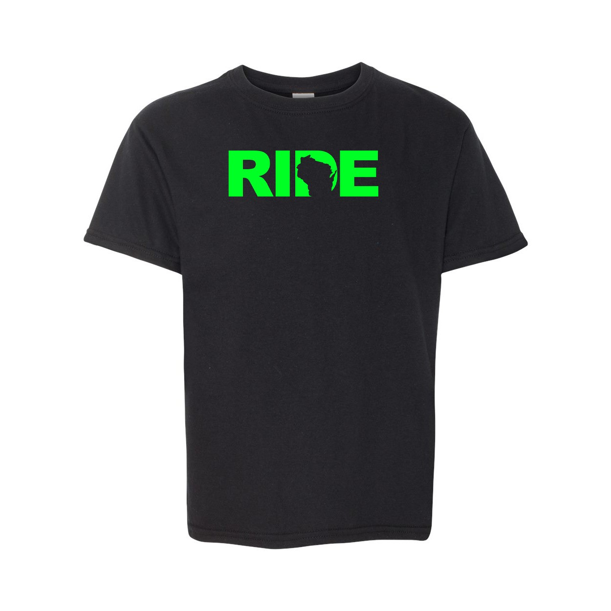 Ride Wisconsin Classic Youth T-Shirt Black (Green Logo)