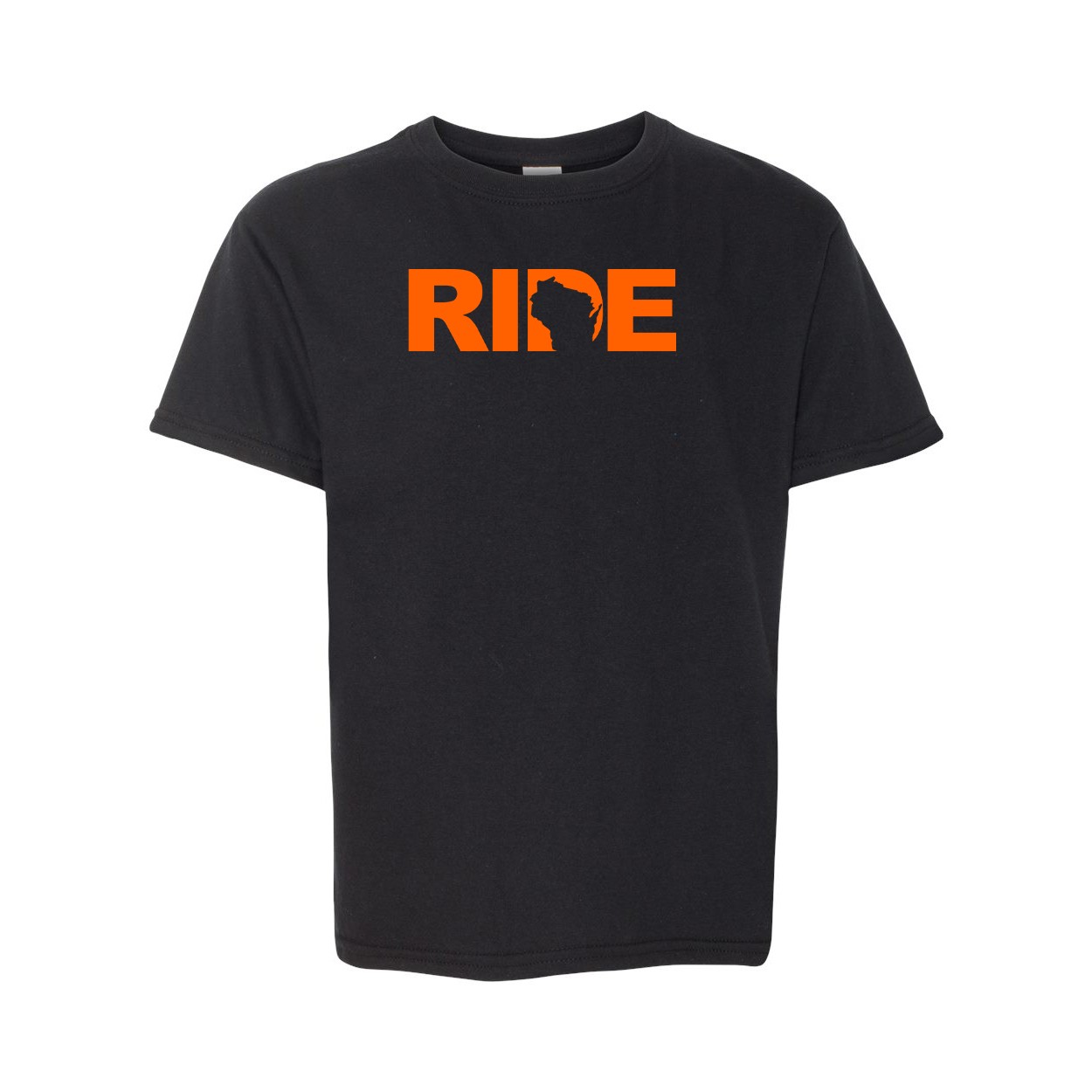Ride Wisconsin Classic Youth T-Shirt Black (Orange Logo)