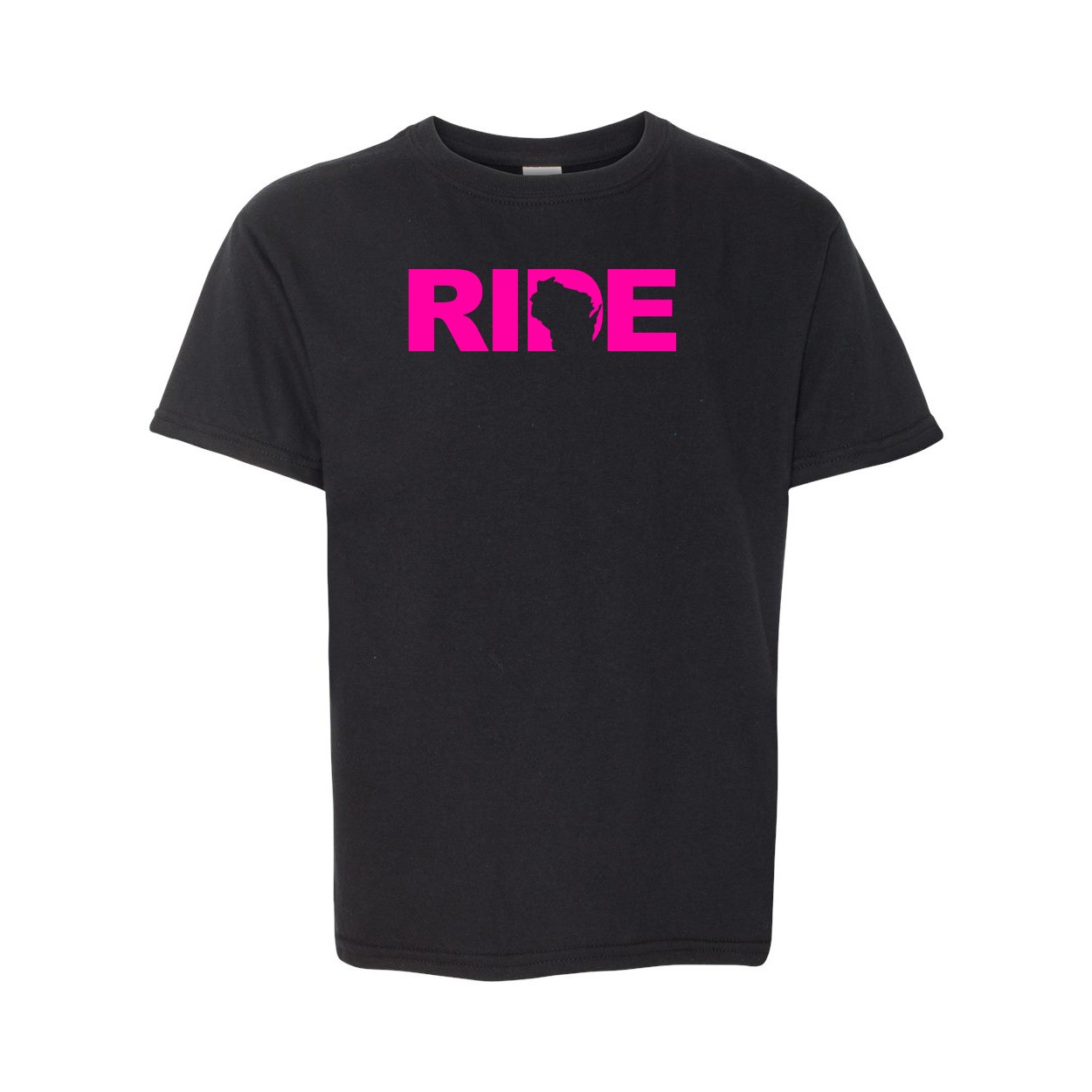 Ride Wisconsin Classic Youth T-Shirt Black (Pink Logo)