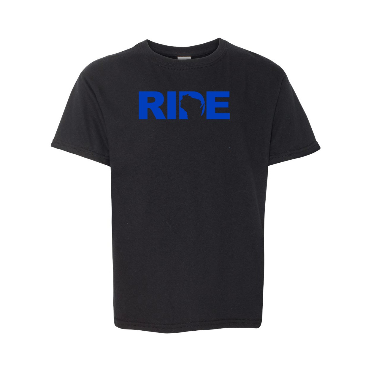 Ride Wisconsin Classic Youth Unisex T-Shirt Black (Blue Logo)