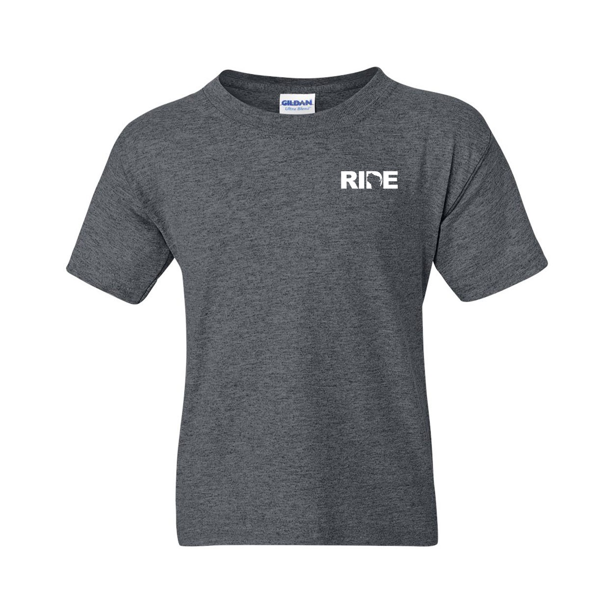 Ride Wisconsin Night Out Youth T-Shirt Dark Heather Gray (White Logo)
