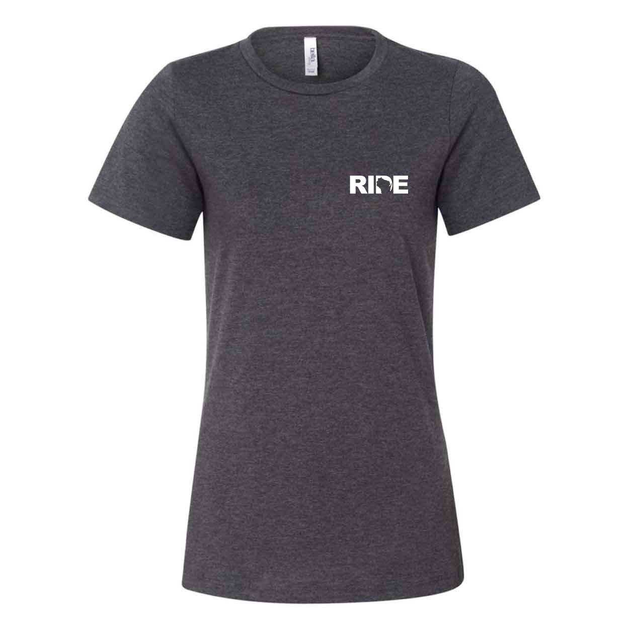Ride Wisconsin Women's Night Out Relaxed Jersey T-Shirt Dark Gray Heather (White Logo)