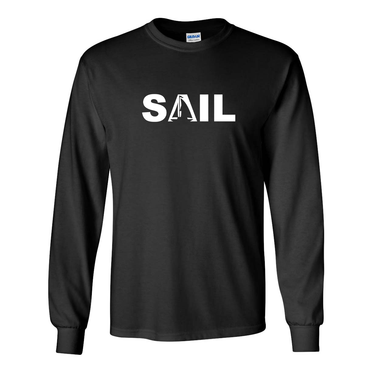 Sail Boat Logo Classic Long Sleeve T-Shirt Black (White Logo)