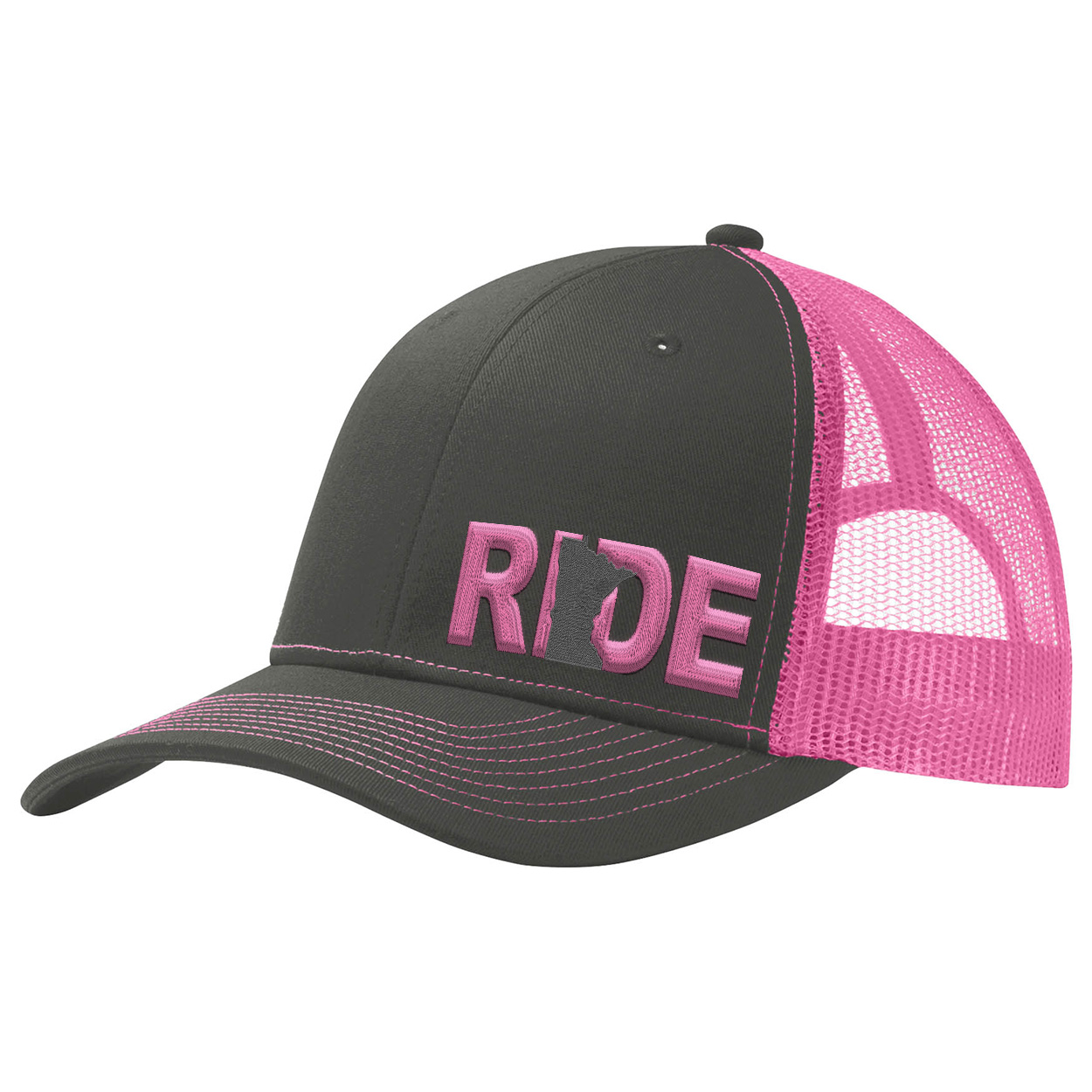 Ride Minnesota Night Out Pro Embroidered Snapback Trucker Hat Gray/Pink