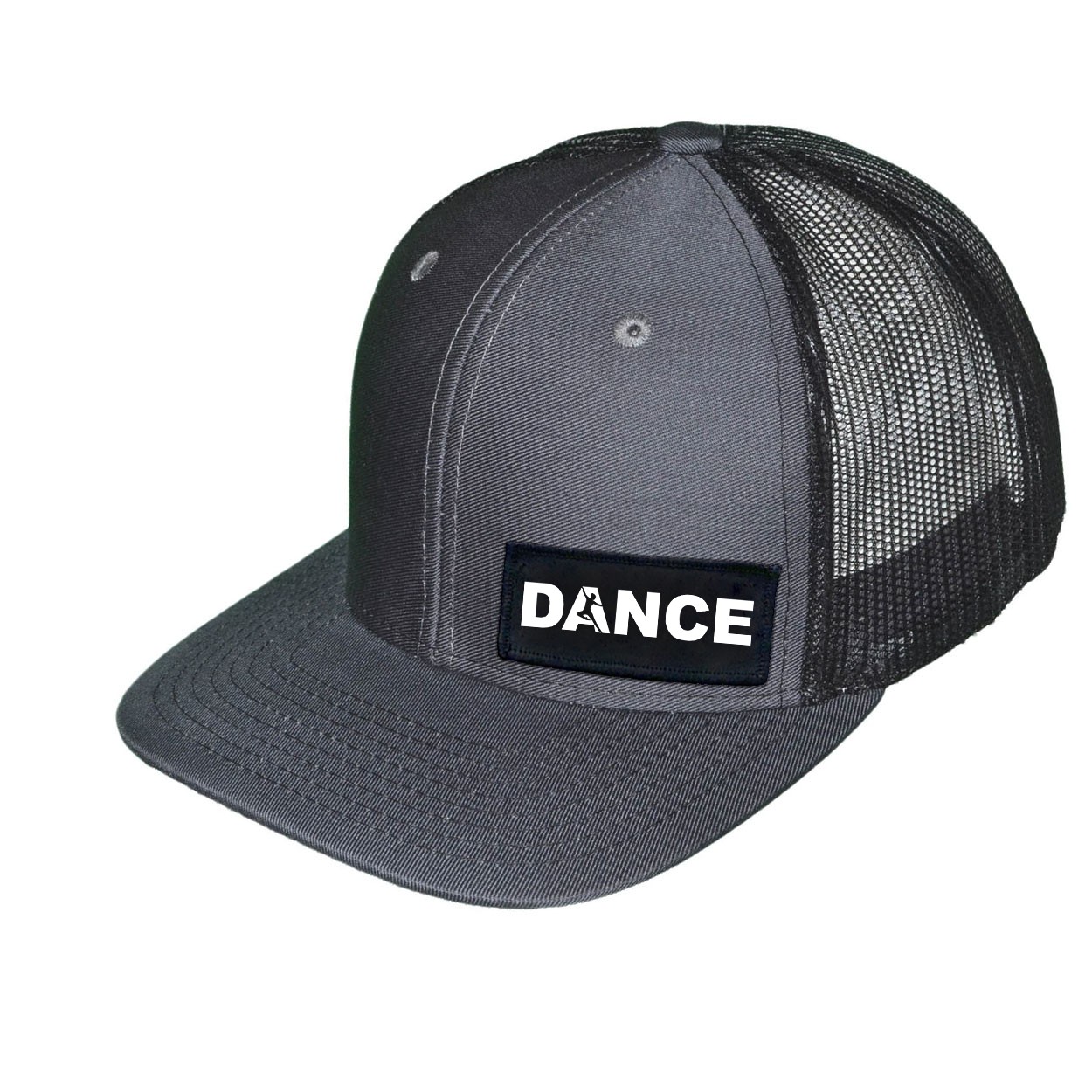 Dance Silhouette Logo Night Out Woven Patch Snapback Trucker Hat Gray/Black (White Logo)