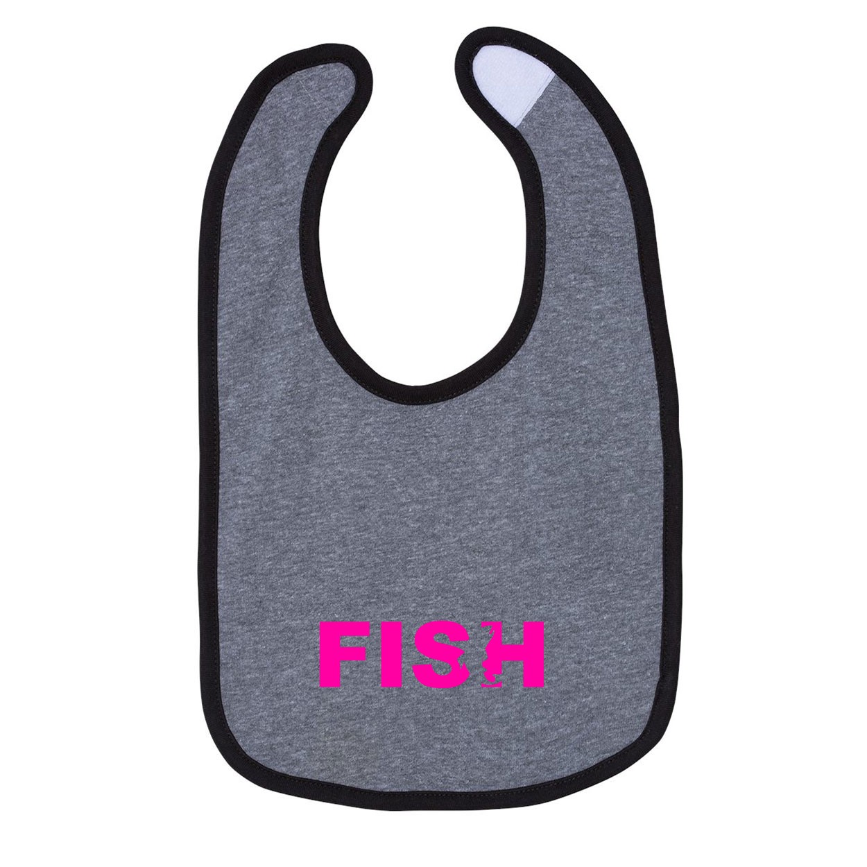 Fish Catch Logo Classic Infant Baby Bib Heather Gray/Black (Pink Logo)