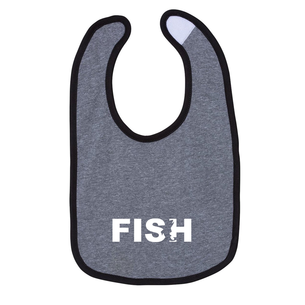 Fish Catch Logo Classic Infant Baby Bib Heather Gray/Black (White Logo)