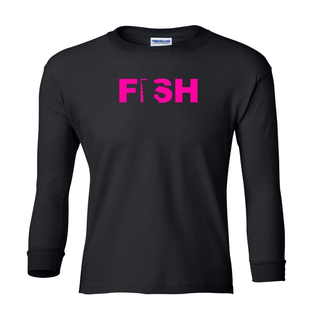 Fish Minnesota Classic Youth Unisex Long Sleeve T-Shirt Black (Pink Logo)