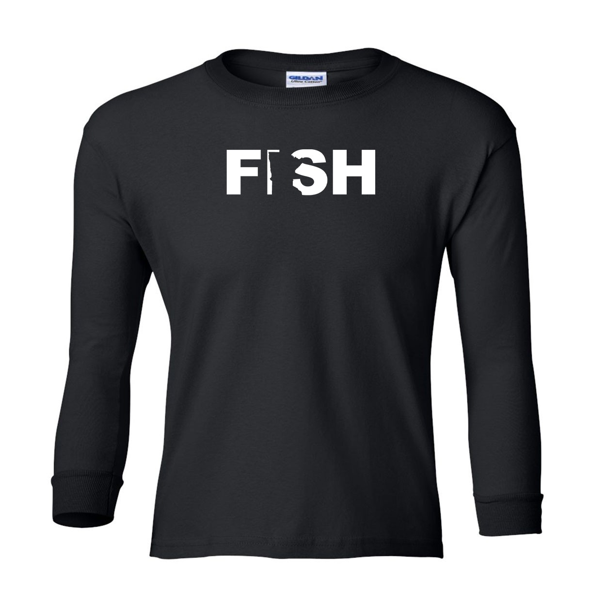 Fish Minnesota Classic Youth Unisex Long Sleeve T-Shirt Black (White Logo)