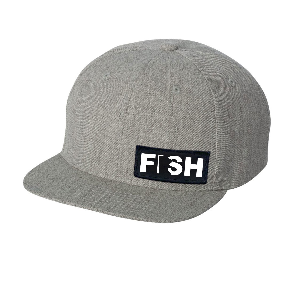 Fish Minnesota Night Out Woven Patch Flat Brim Snapback Hat Heather Gray (White Logo)