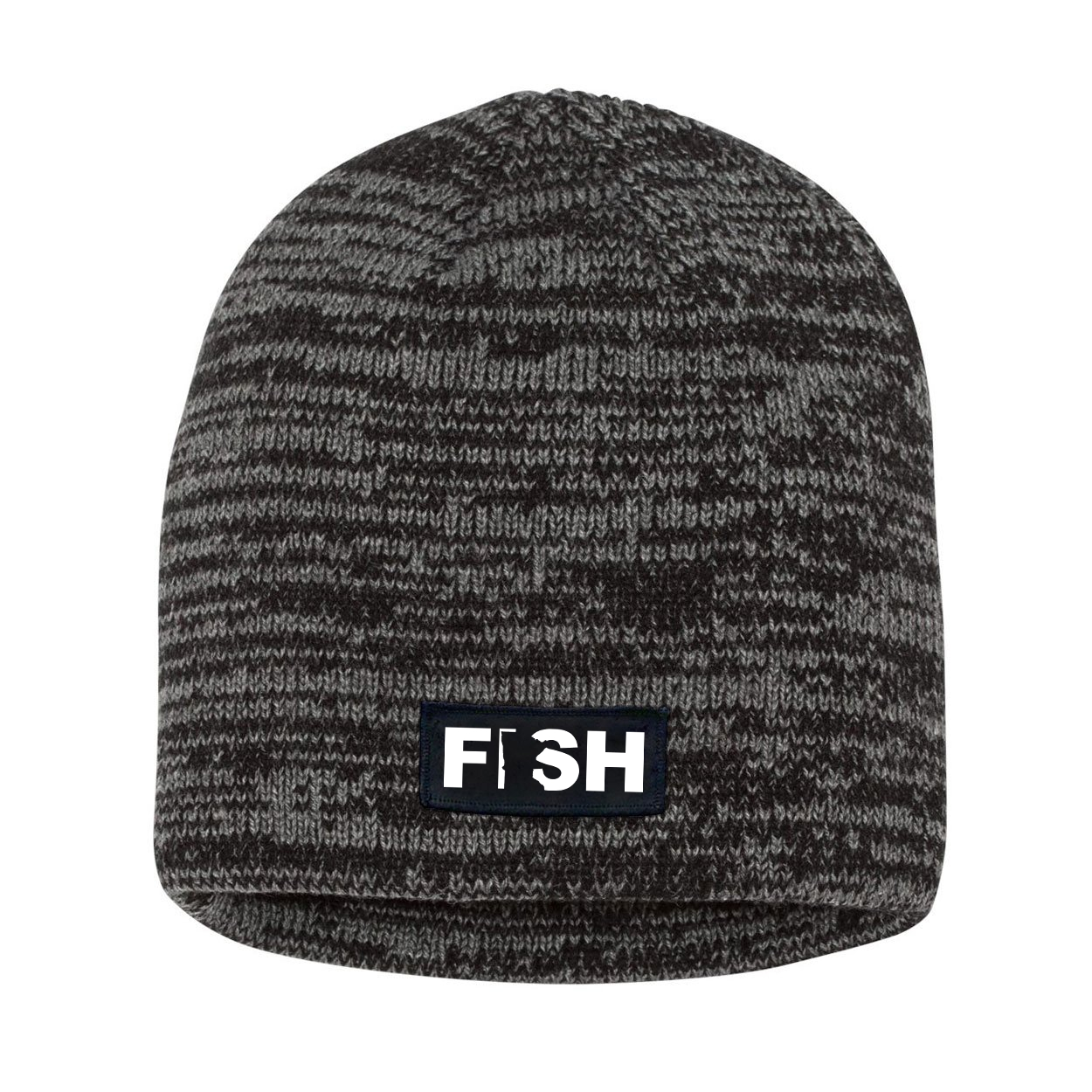 Fish Minnesota Night Out Woven Patch Skully Marled Knit Beanie Black/Gray (White Logo)