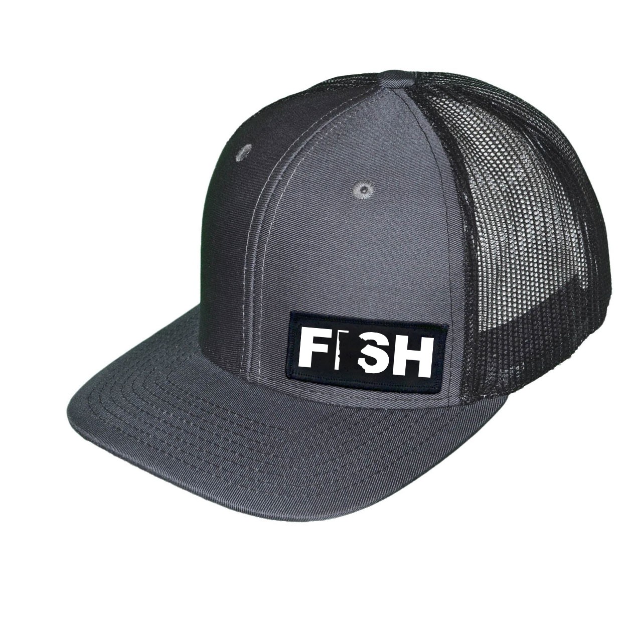 Fish Minnesota Night Out Woven Patch Snapback Trucker Hat Gray/Black (White Logo)