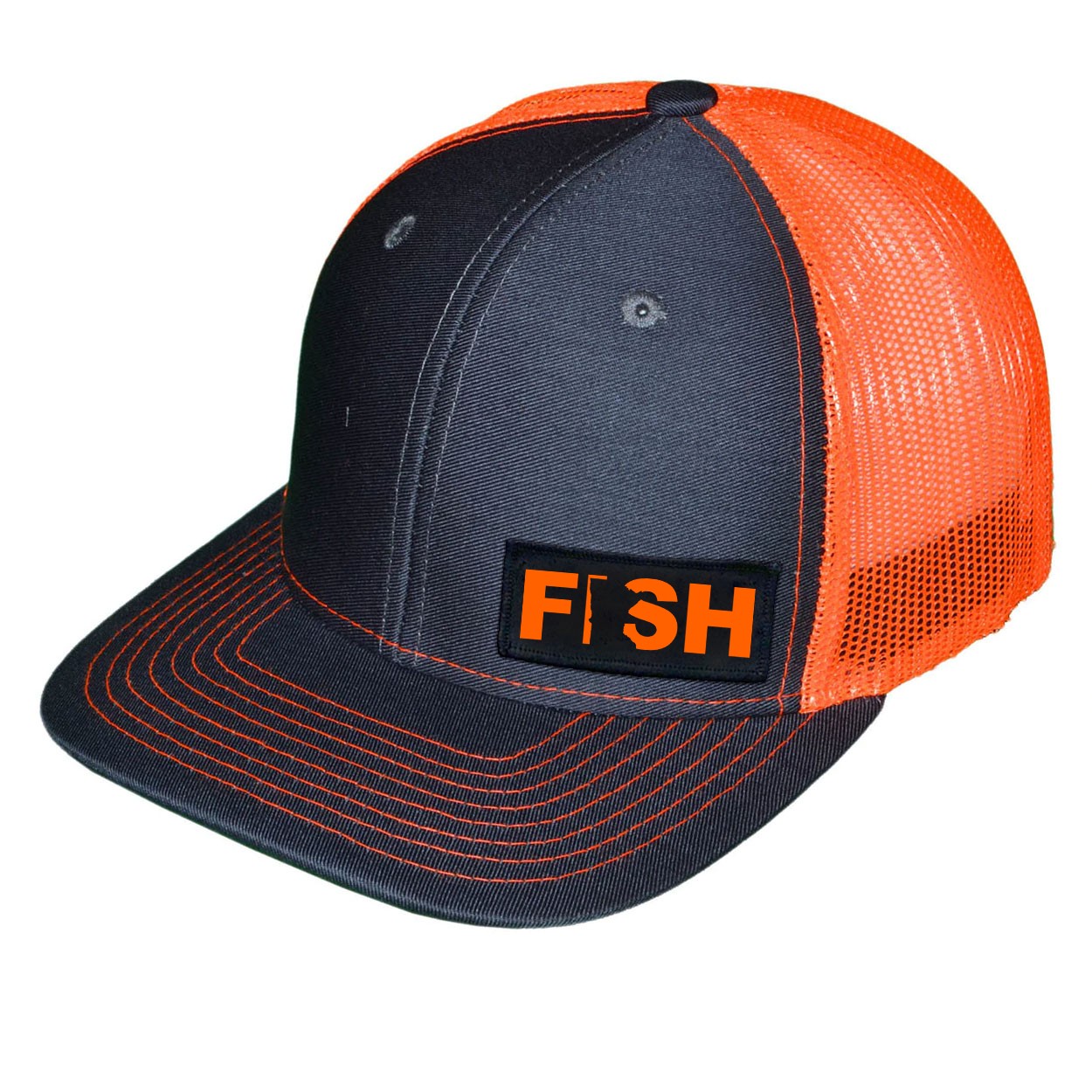 Fish Minnesota Night Out Woven Patch Snapback Trucker Hat Gray/Orange (Orange Logo)