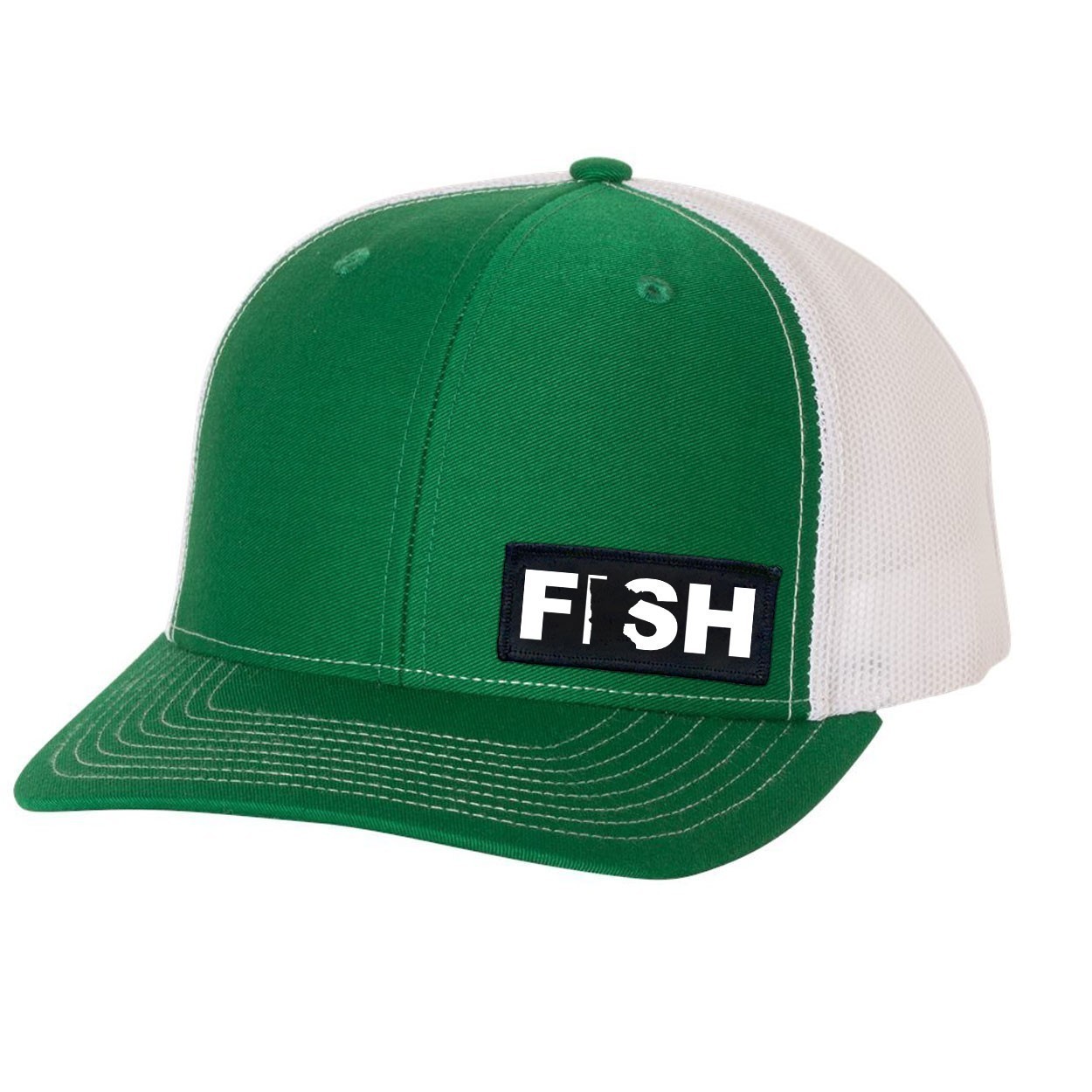 Fish Minnesota Night Out Woven Patch Snapback Trucker Hat Green/White (White Logo)