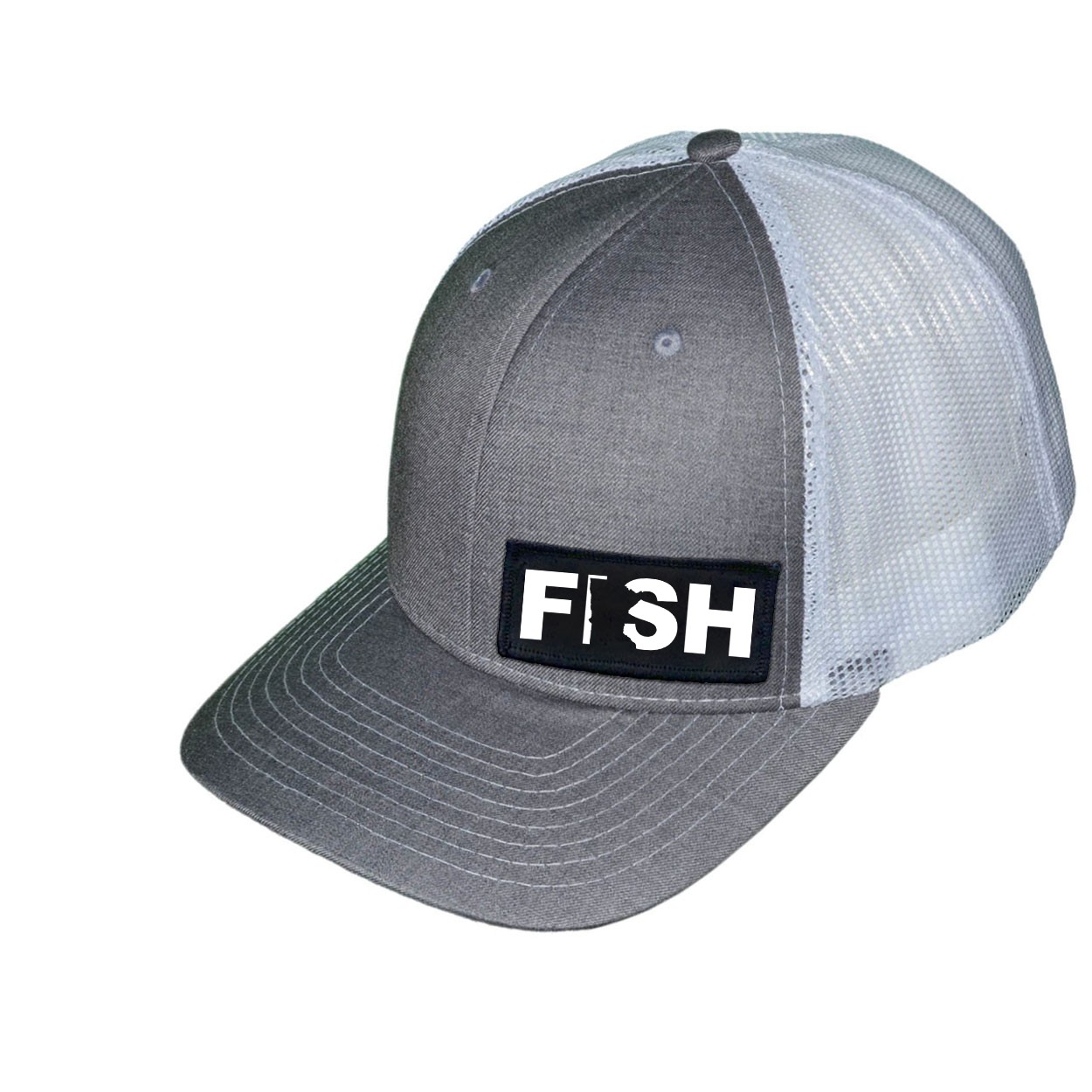 Fish Minnesota Night Out Woven Patch Snapback Trucker Hat Heather Gray/White (White Logo)