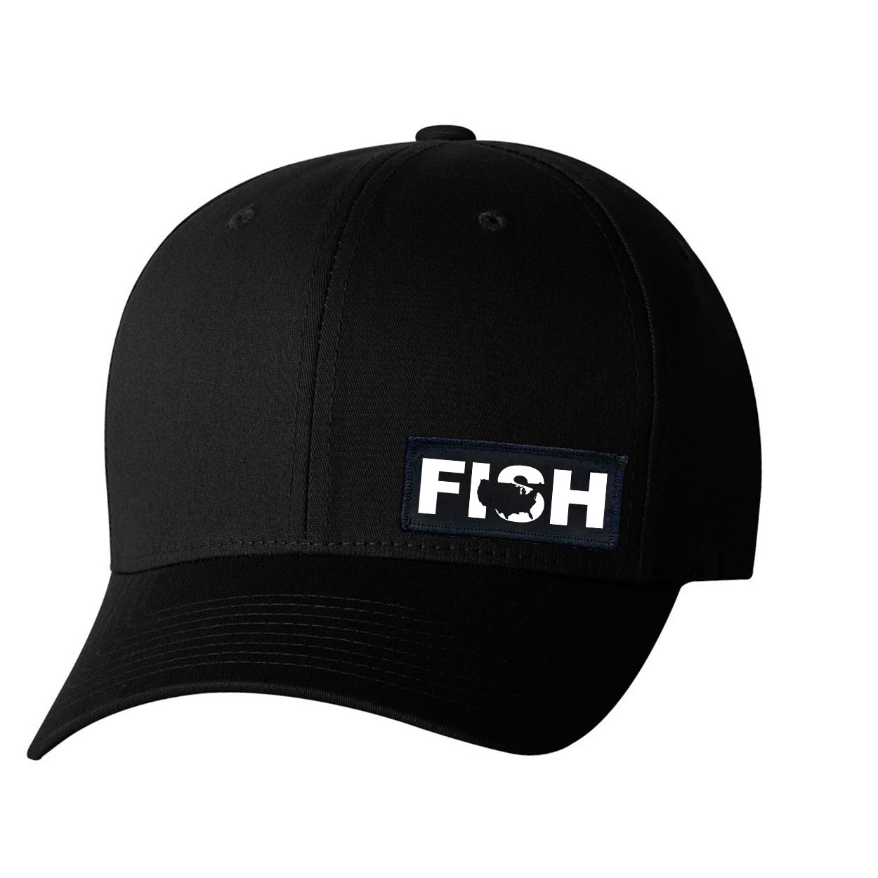 Fish United States Night Out Woven Patch Flex-Fit Hat Black (White Logo)