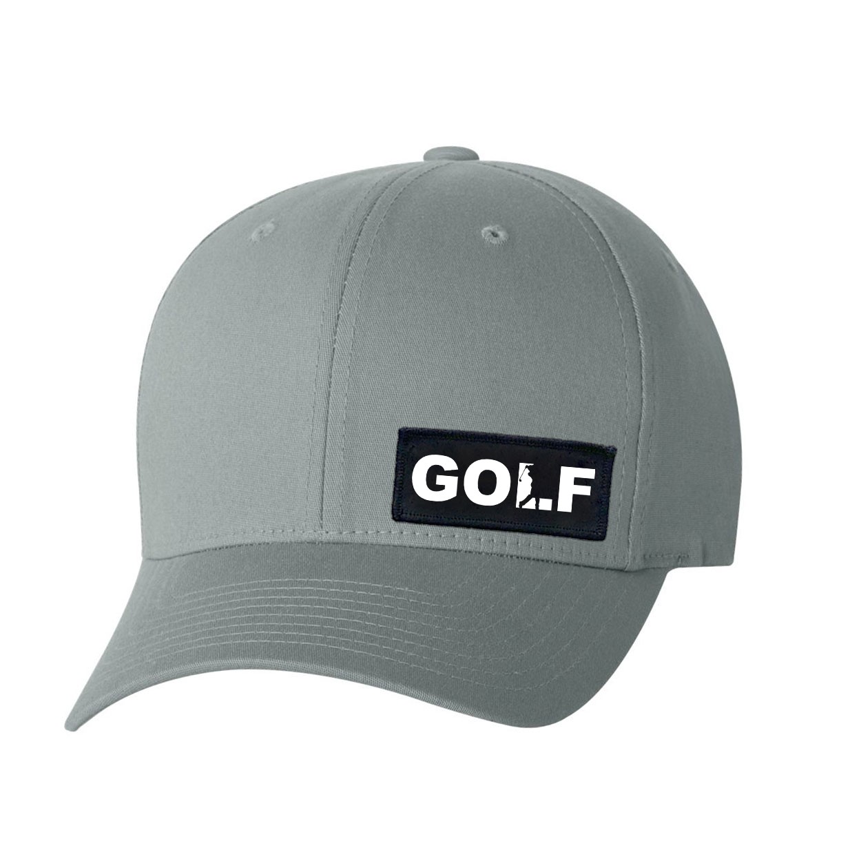Golf Swing Logo Night Out Woven Patch Flex-Fit Hat Gray (White Logo)