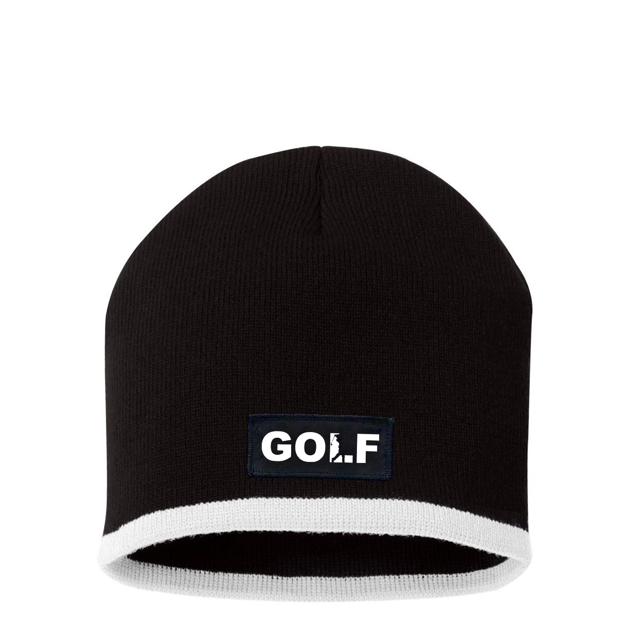 Golf Swing Logo Night Out Woven Patch Skully Beanie Black/White (White Logo)