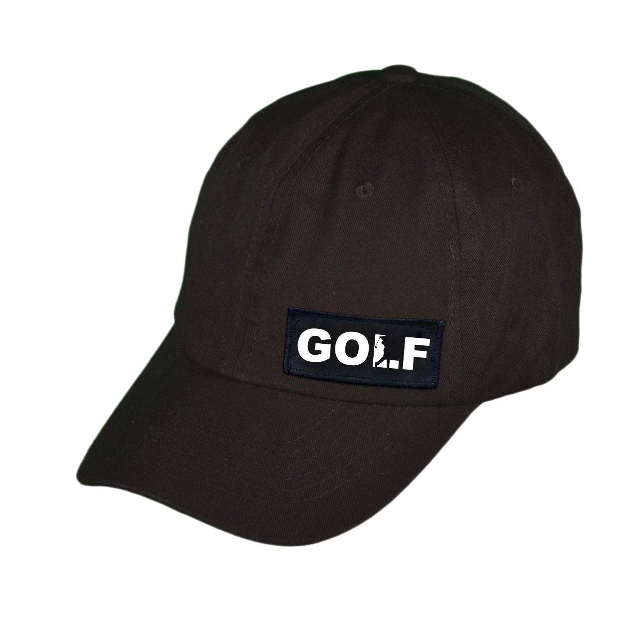 Golf Swing Logo Night Out Woven Patch Unstructured Dad Hat Black (White Logo)